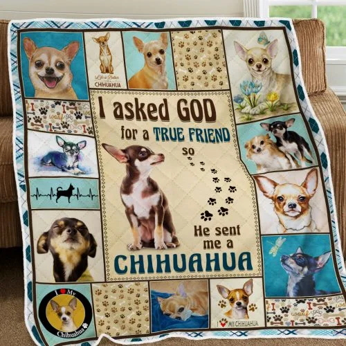 God Sent Me A Chihuahua Quilt Blanket