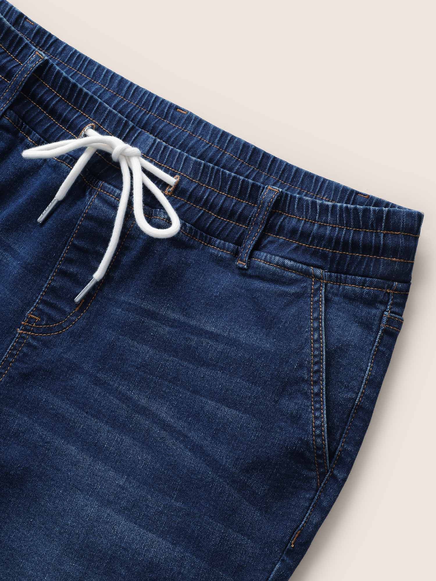 Dark Wash Drawstring Slit Hem Denim Shorts