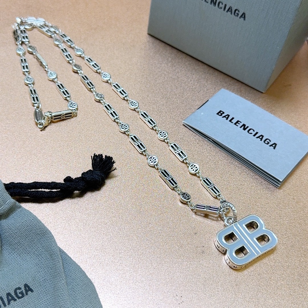Balenciaga White BB Chain Necklace