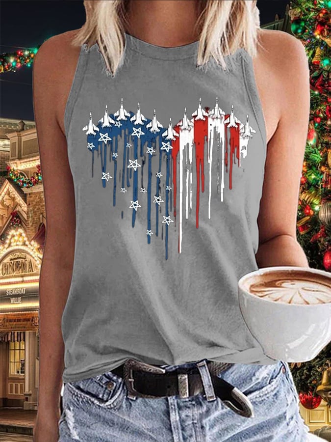 Women's Flag Independence Day Printed Crew Neck Tank Top