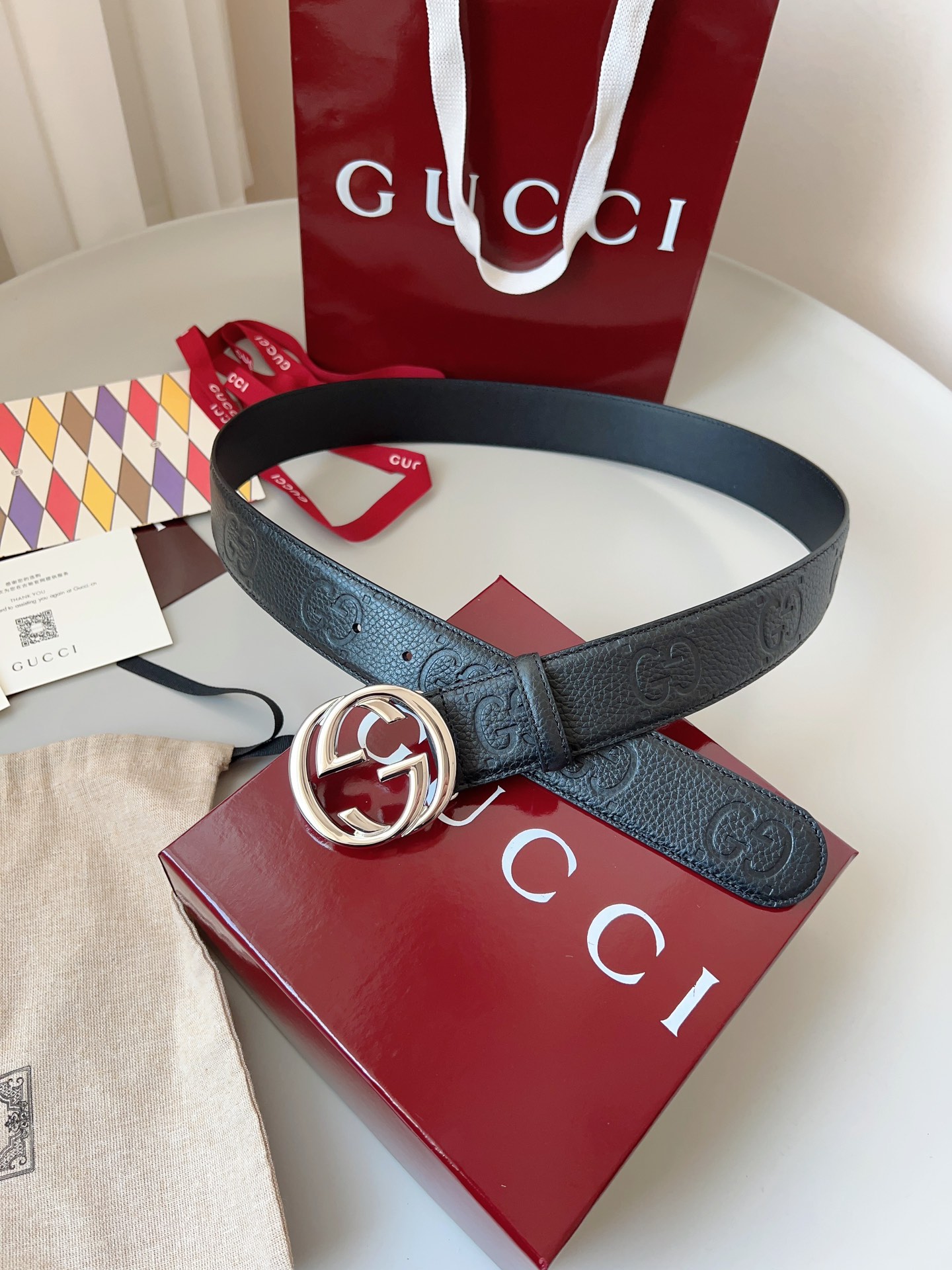 Gucci Interlocking Double G Buckle Printed Leather Belt 4.0CM Width