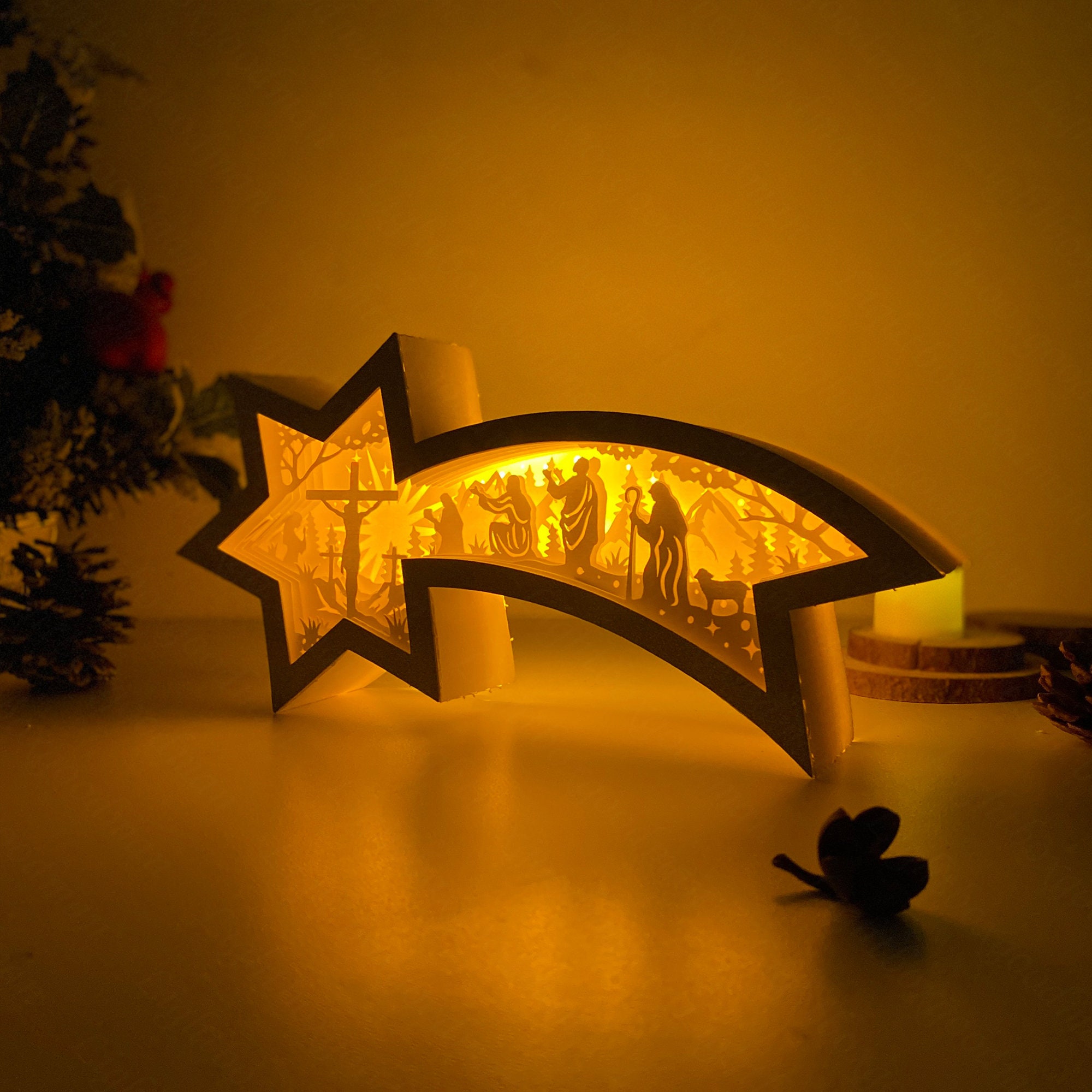 ✨🙏 Christmas Jesus Wooden Silhouette Star Lamp