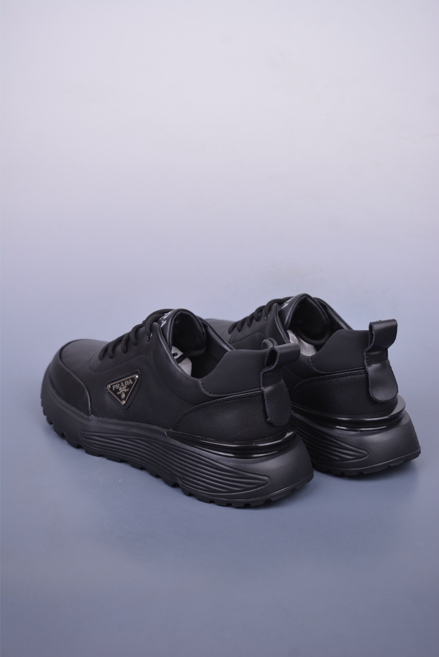 Prada triangle series platform sneakers all black 3D936M