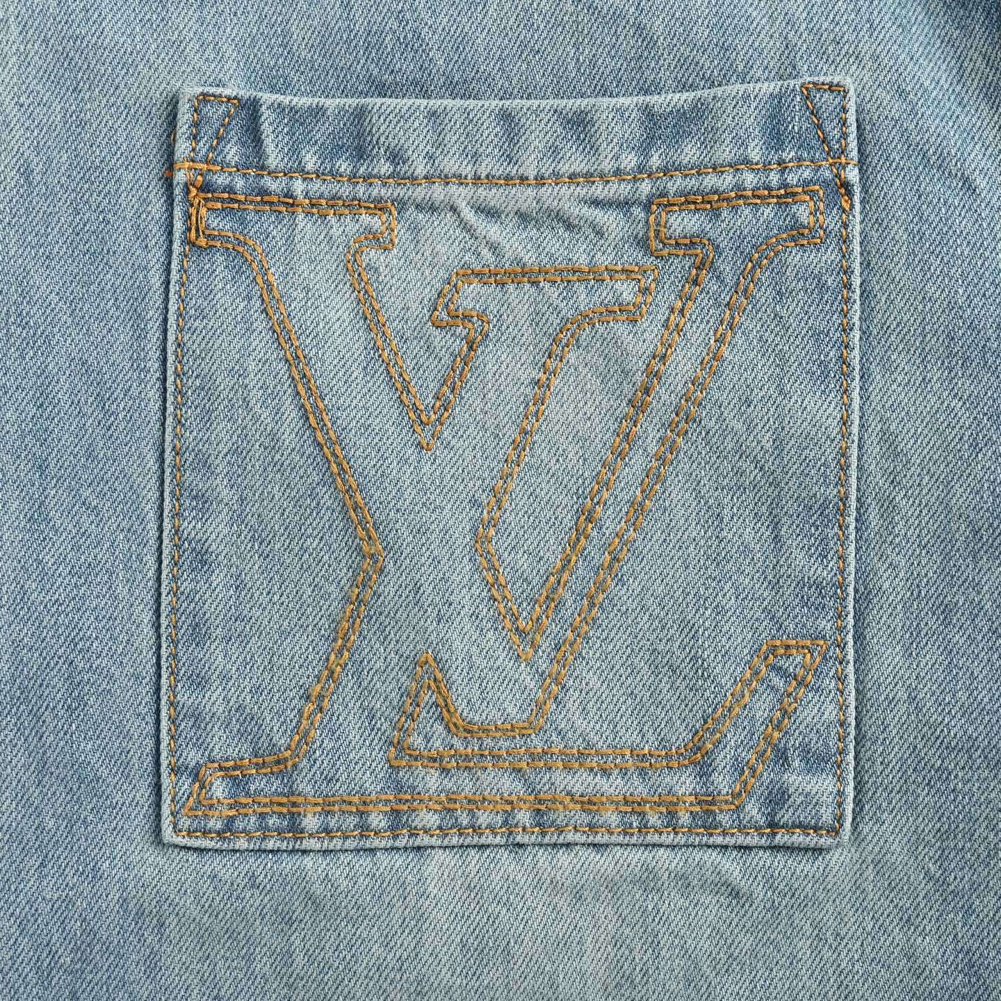 Louis Vuitton 25ss pocket embroidered denim short-sleeved shirt