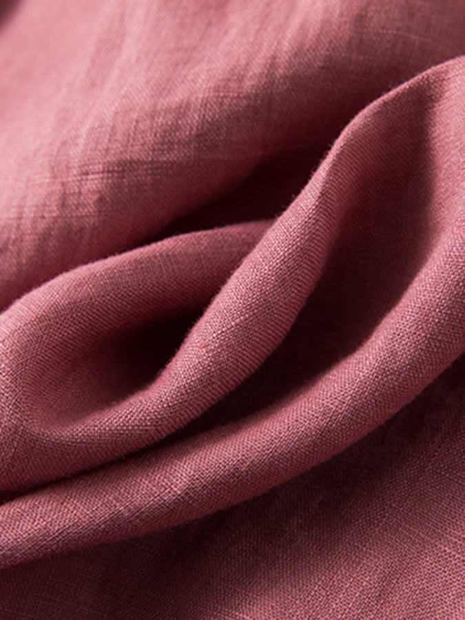 Women's Solid Color Short-Sleeved Shirt Collar Artistic Retro Cotton And Linen Casual Dress