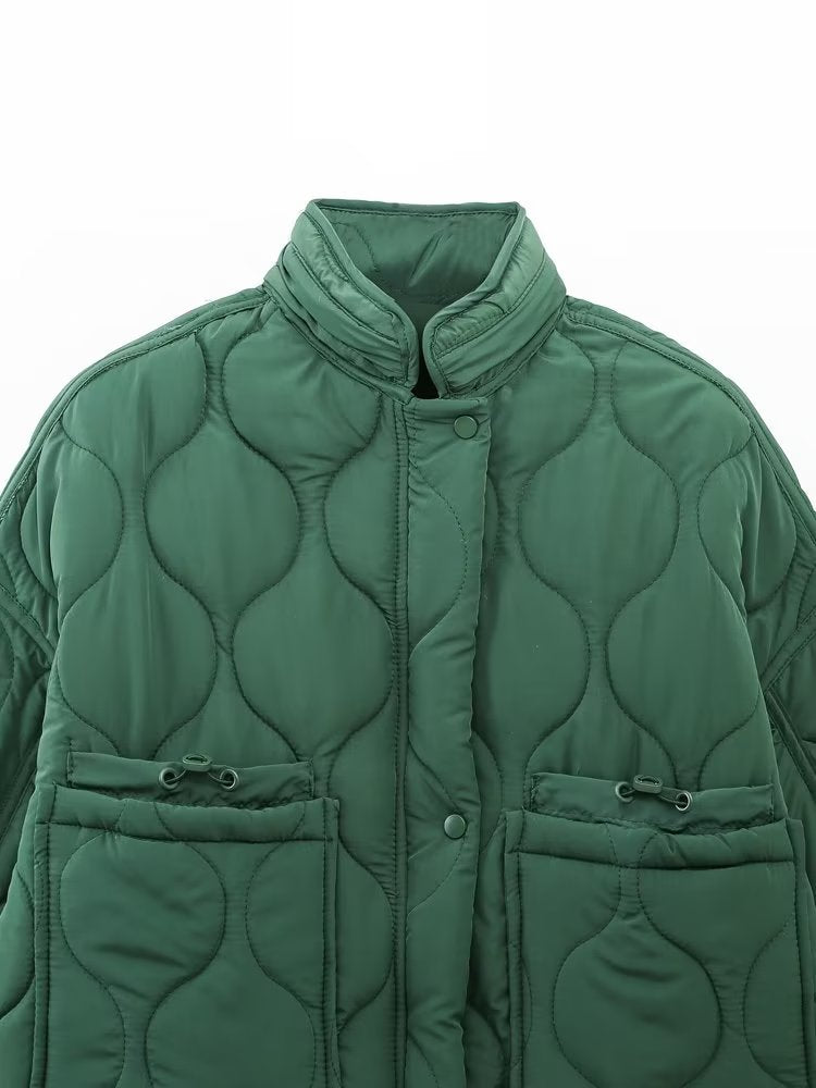 Autumn Quilted Hooded Large Loose Pockets Cotton Coat Jacket
