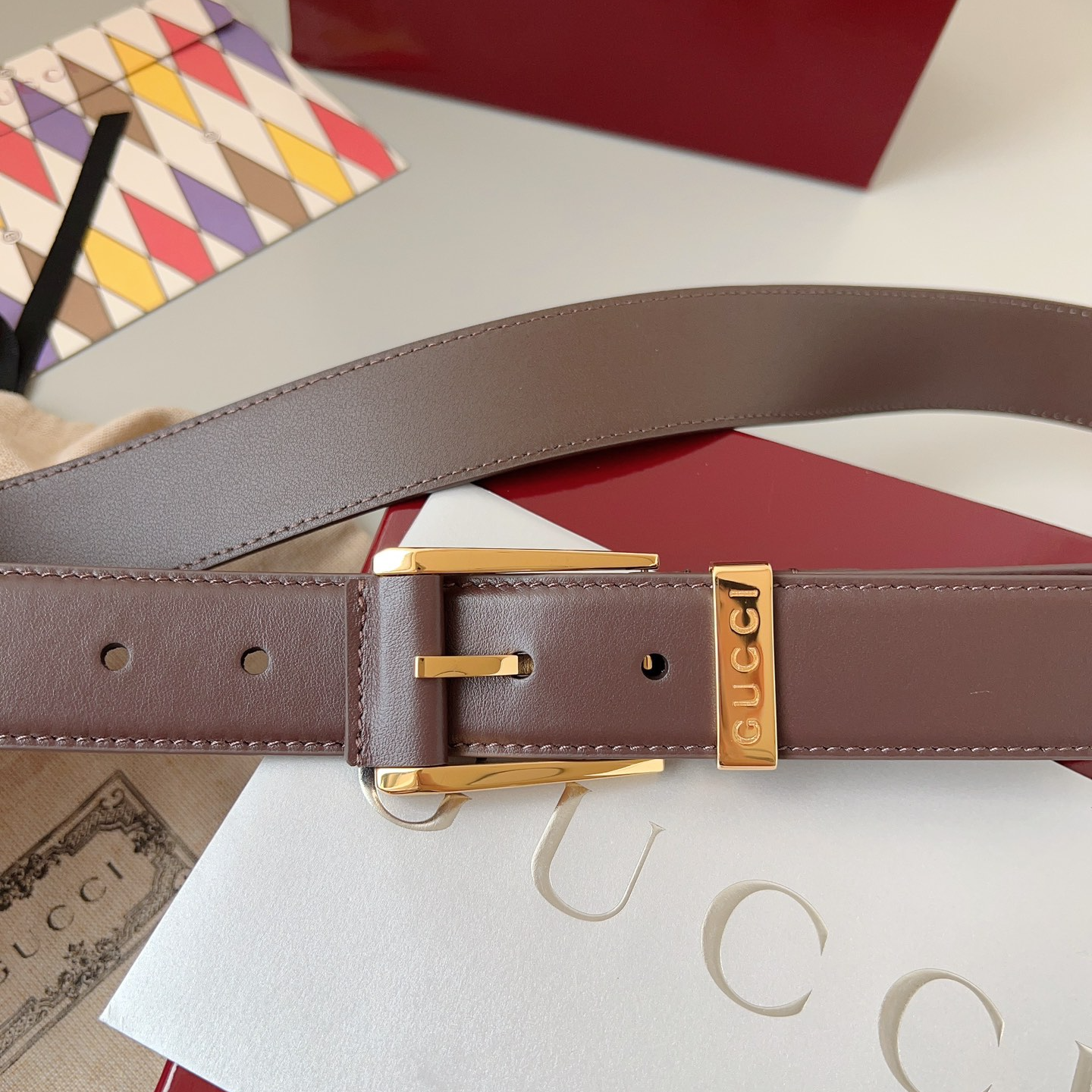 Gucci pin buckle leather belt 3.5cm wide