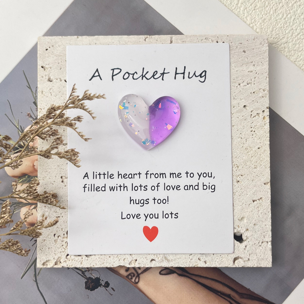 💕💕Little Heart Pocket Hugs Love Symbol Card (Cute resin heart decorative gift with an encouraging greeting)