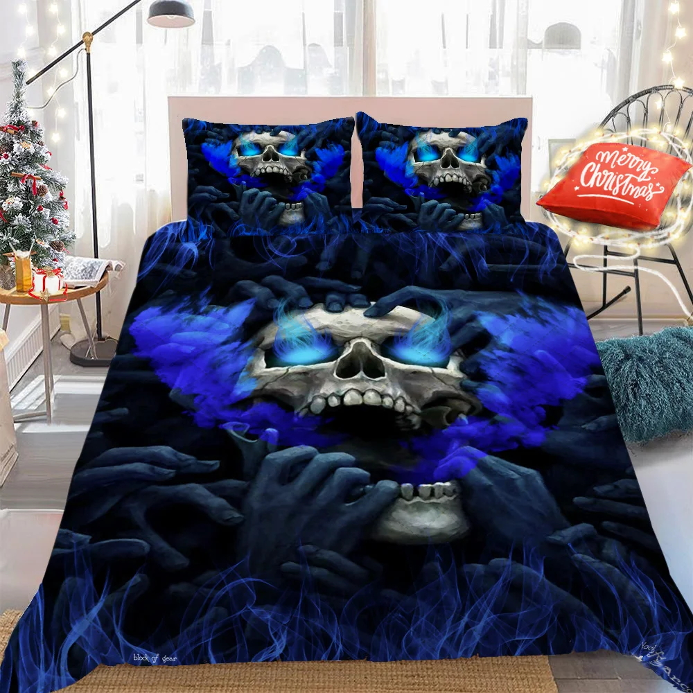 Blue Eyes Screaming Skull Quilt Bed Set
