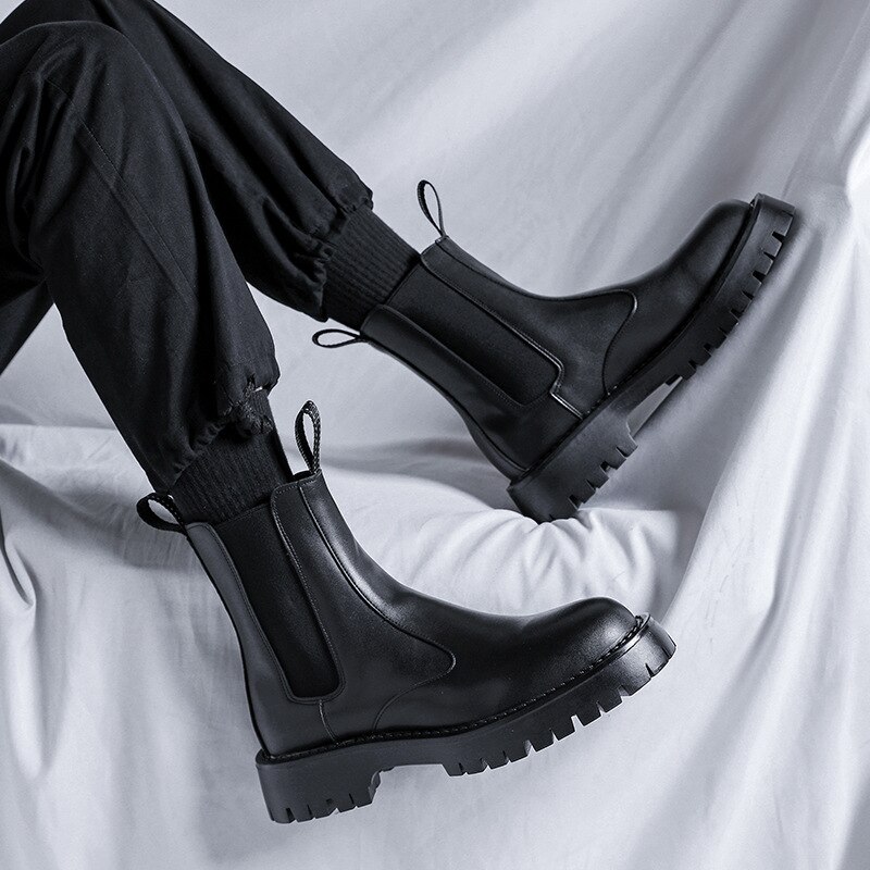 Male Thick Bottom Motorcycle Boots Spring Mens Chunky Casual Shoes