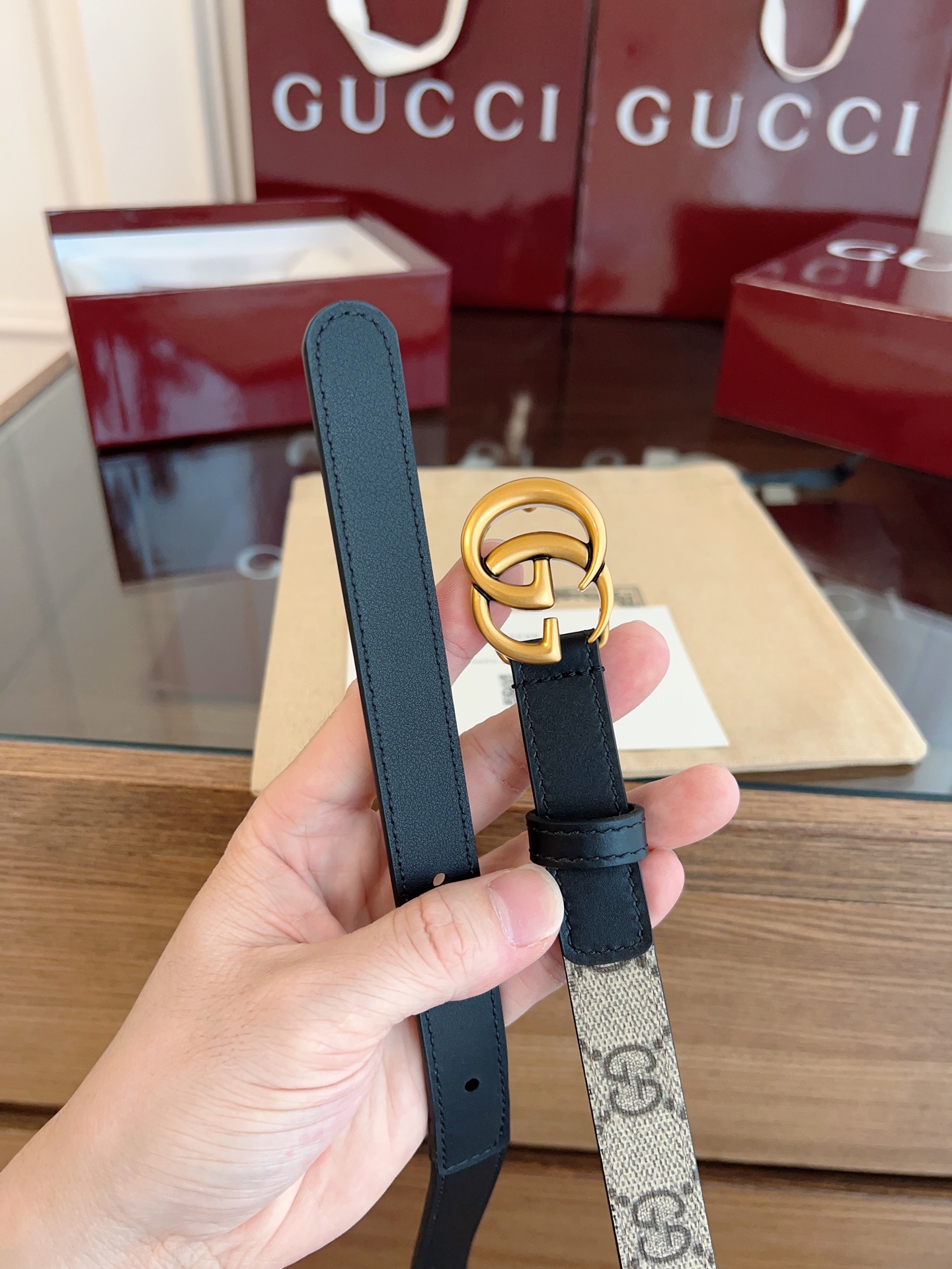 Gucci Double G steel buckle women's cowhide double-sided belt width 2.0cm