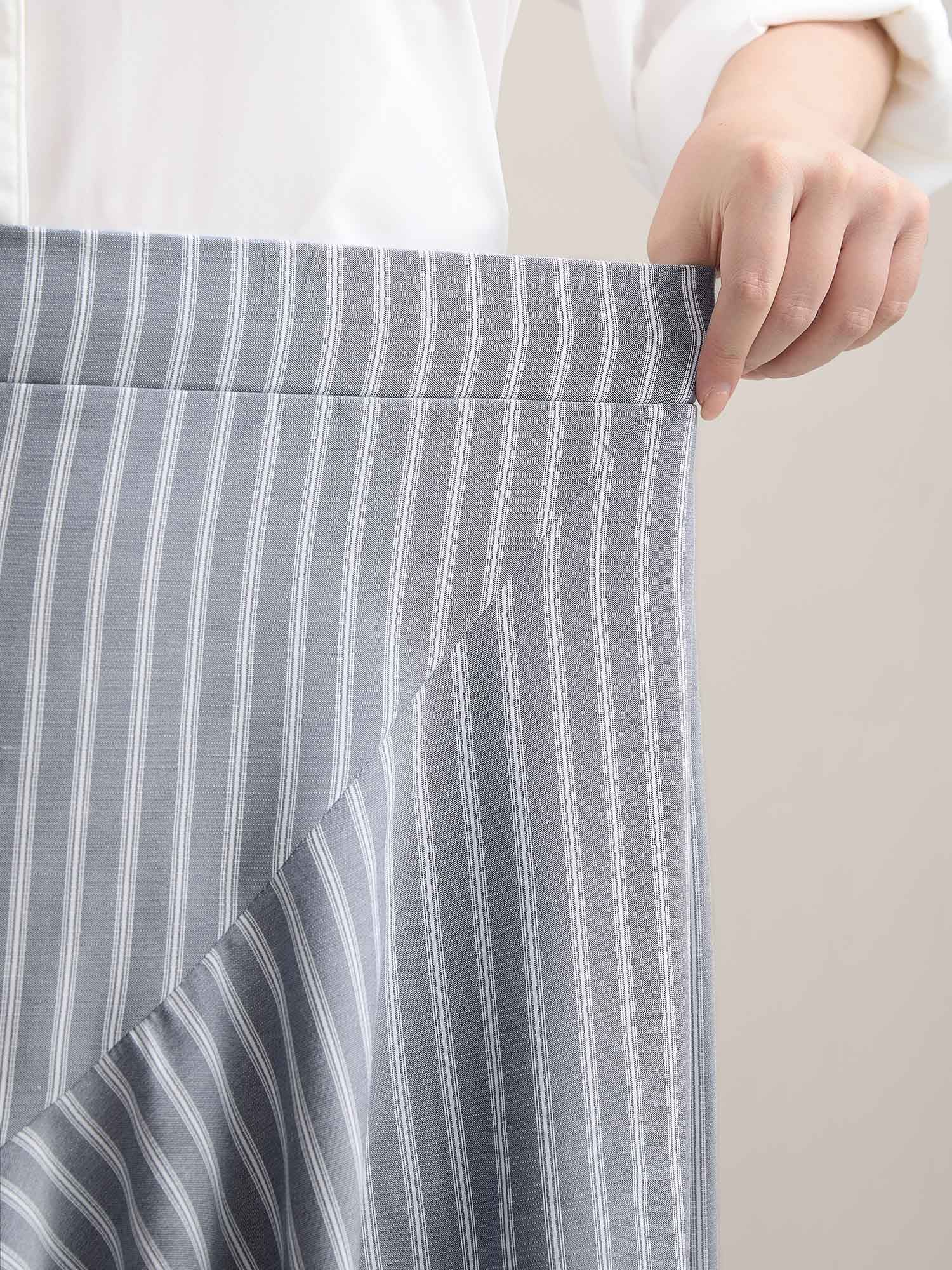 Stripe Print High-Low Hem Midi Skirt