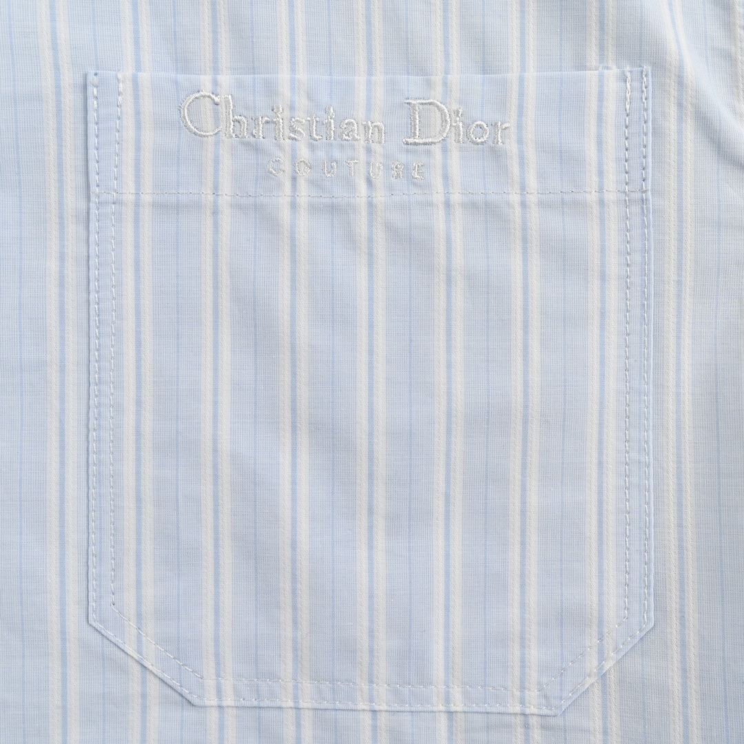 Dior 24ss half-zip small logo embroidered striped short-sleeved shirt