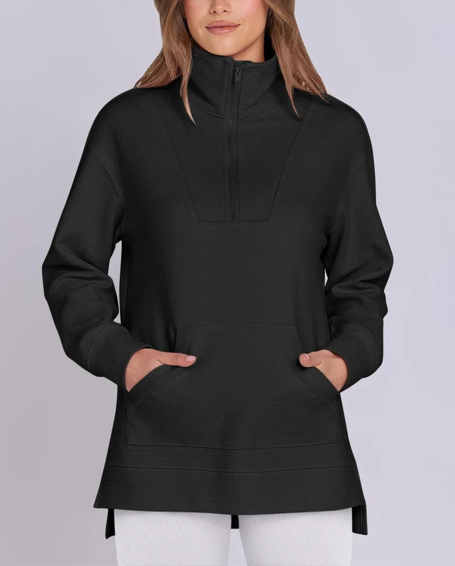 WOMEN'S QUARTER ZIP OVERSIZED KNIT PULLOVER (BUY 2 FREE SHIPPING)