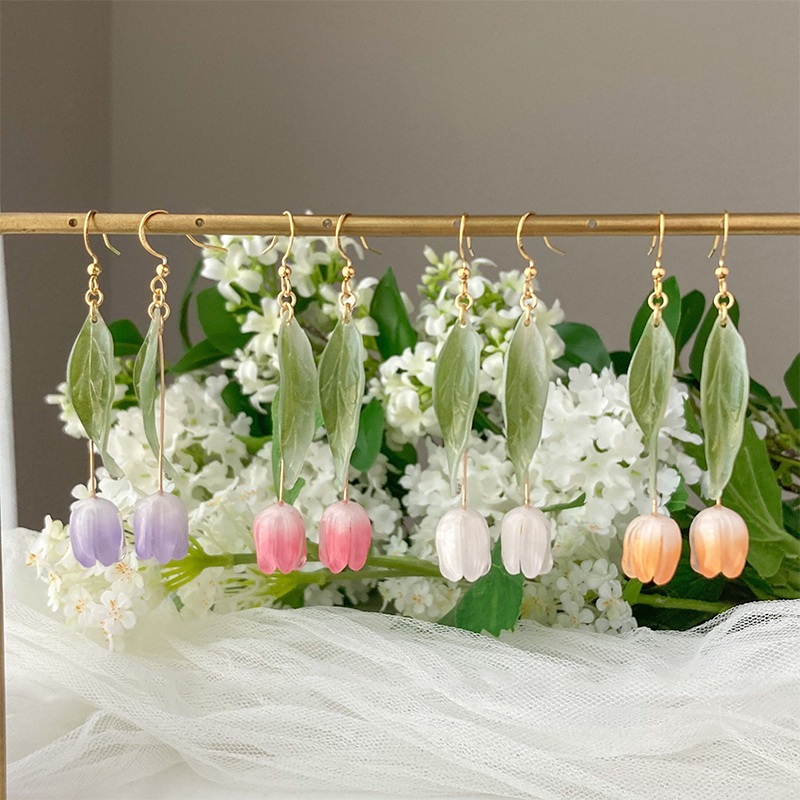 3D Tulip Flower Dangle Earrings