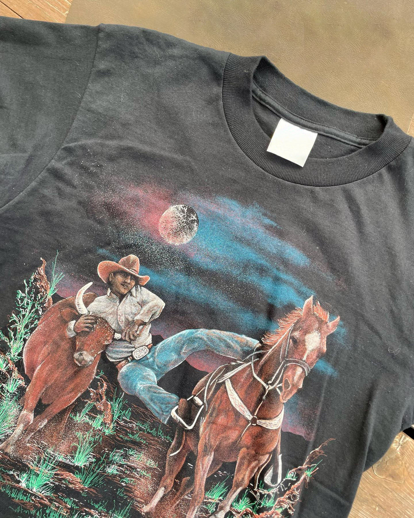 Men's Casual Western Night Scene Denim Print Short Sleeve