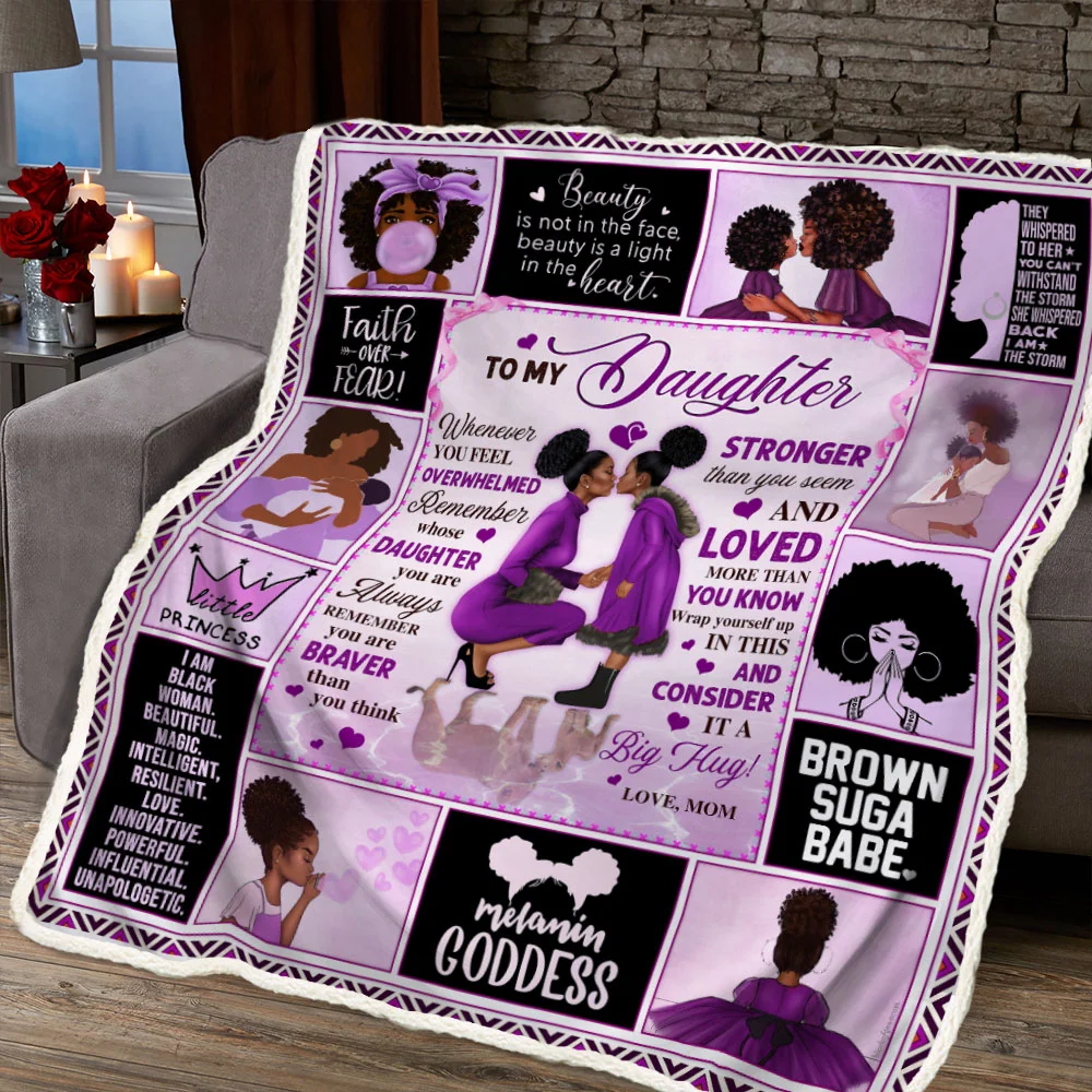 To My Daughter, Love Mom, Black Woman, Purple version Sofa Throw Blanket
