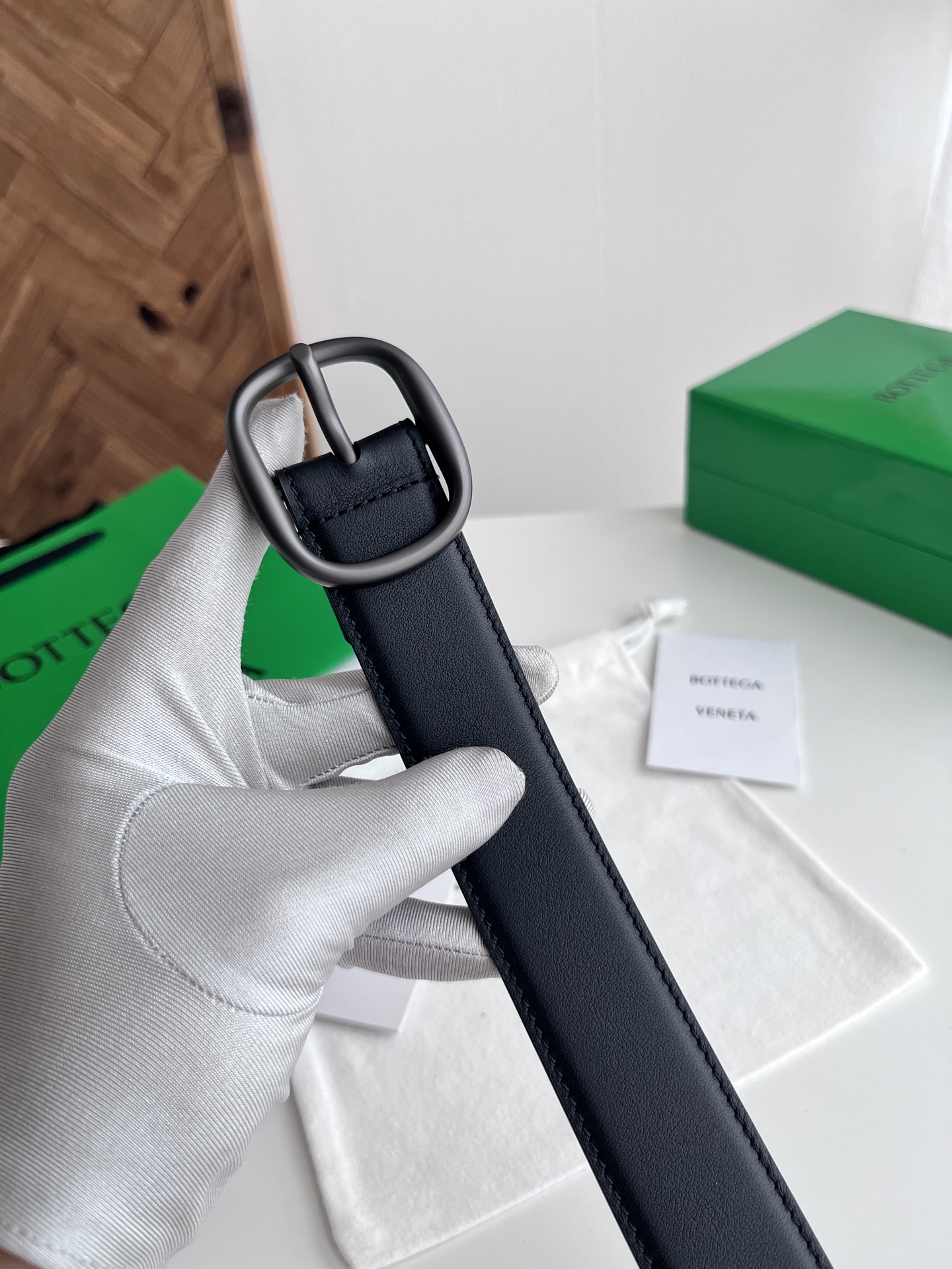 Bottega Veneta 25 smooth leather belt 3.5cm wide