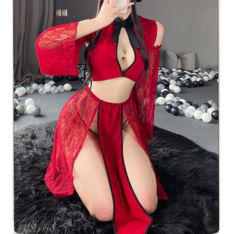 Vintage Han Costume Lace Hollow Out Cheongsam Lingerie