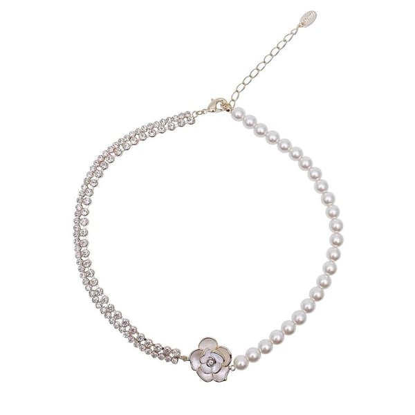 Camellia Flower Pearl Necklace Vintage