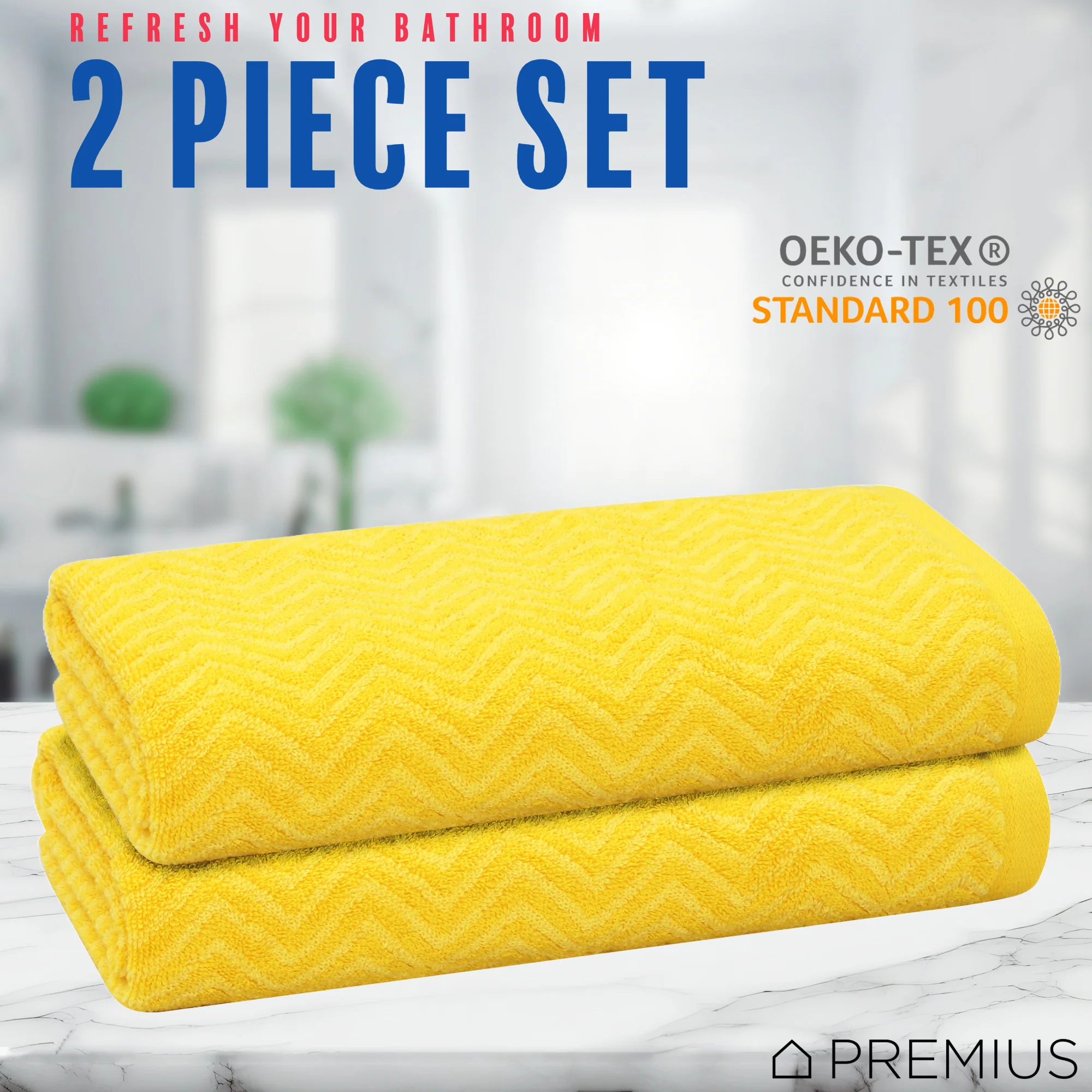 PREMIUS 2 Pack Chevron 100% Cotton Yarn Dyed Bath Sheet Towel, 32x64 Inches