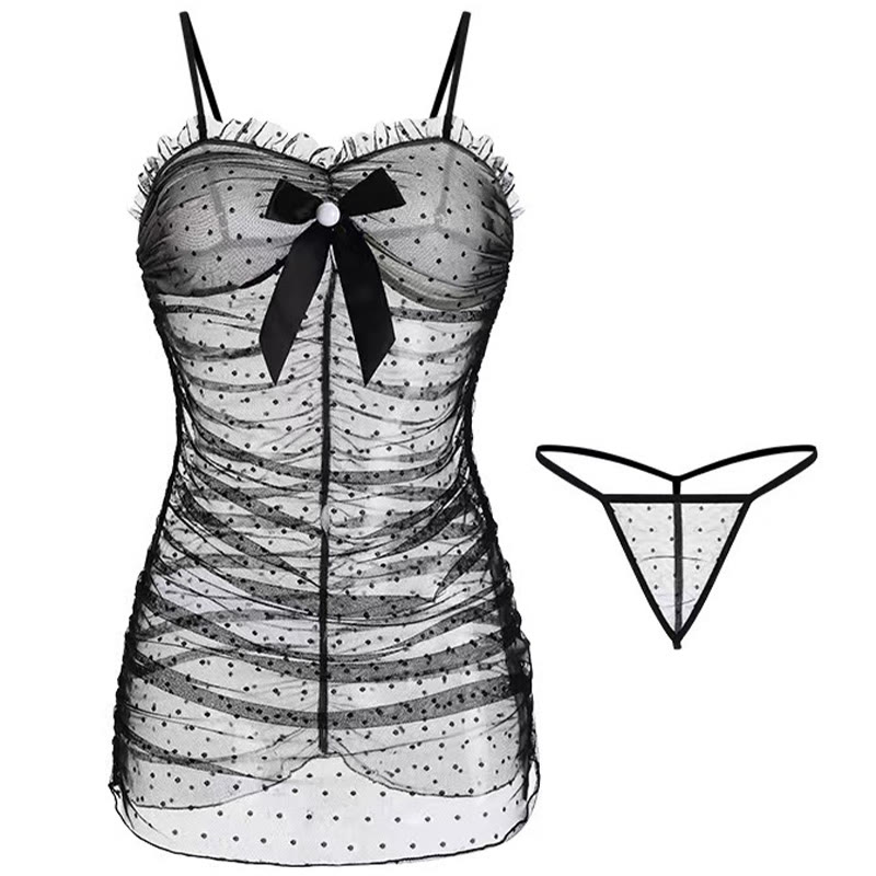 Polka Dots Lace See-through Slip Dress
