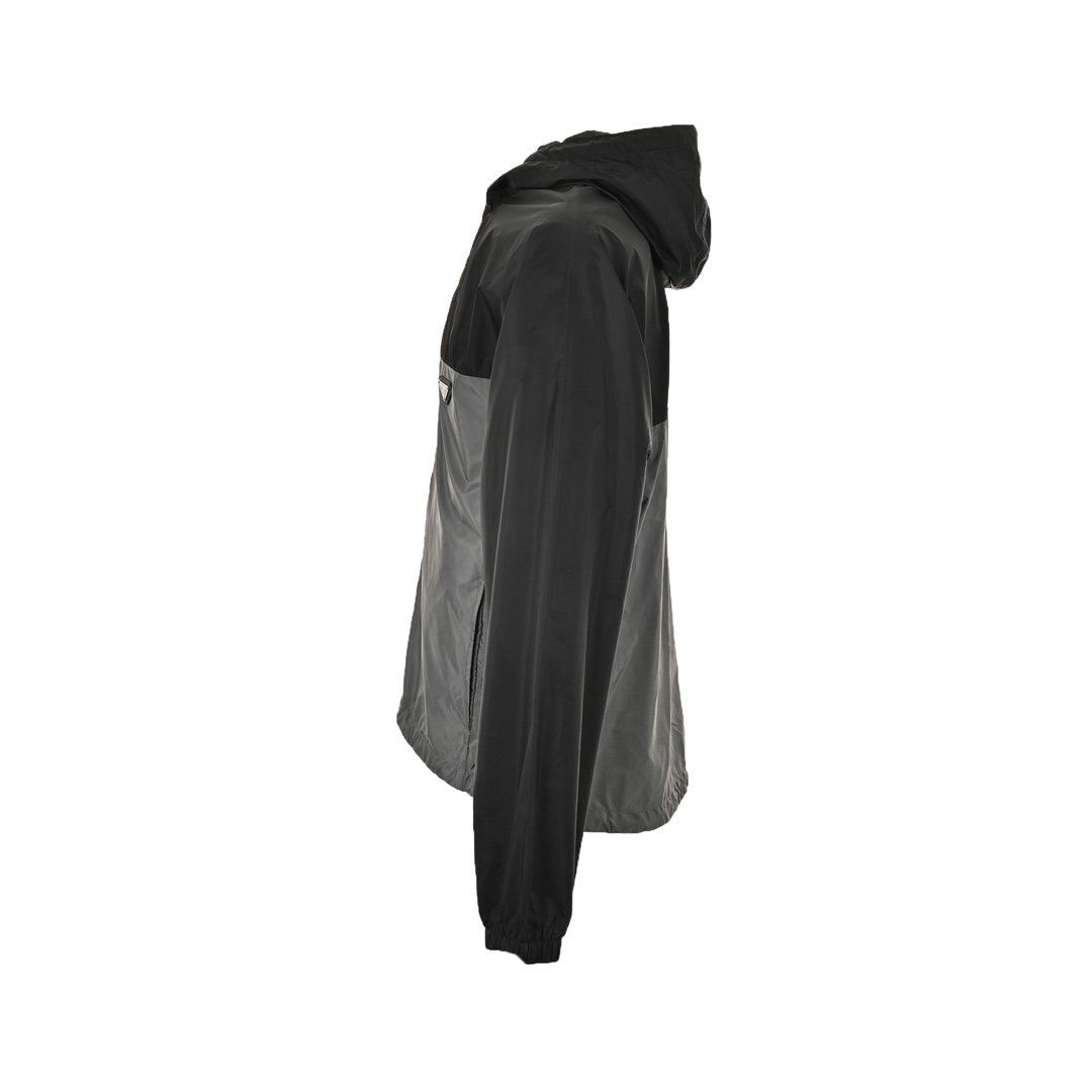 Prada 24Fw black and grey patchwork hooded jacket