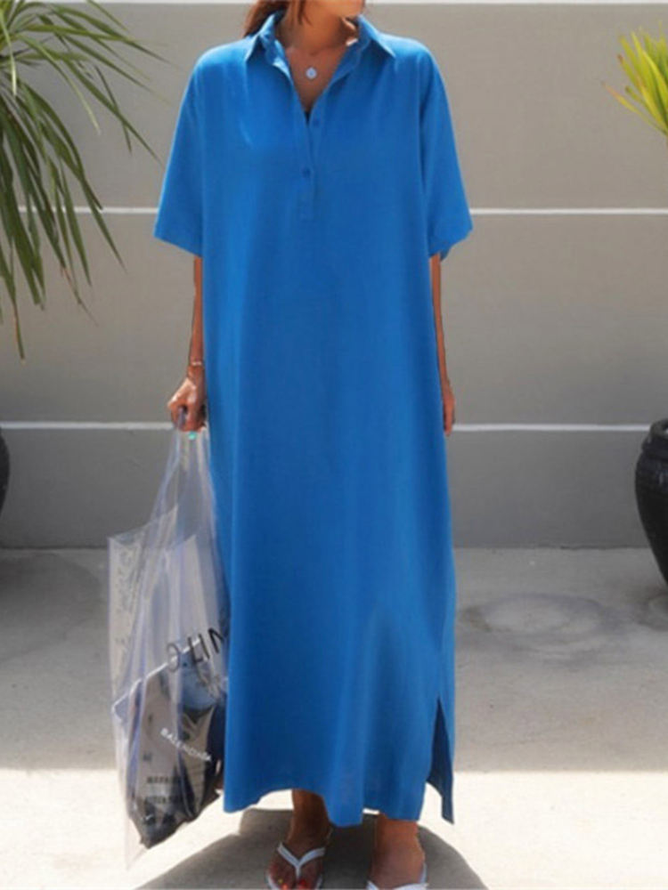 Folded Collar Split Casual Maxi Dress