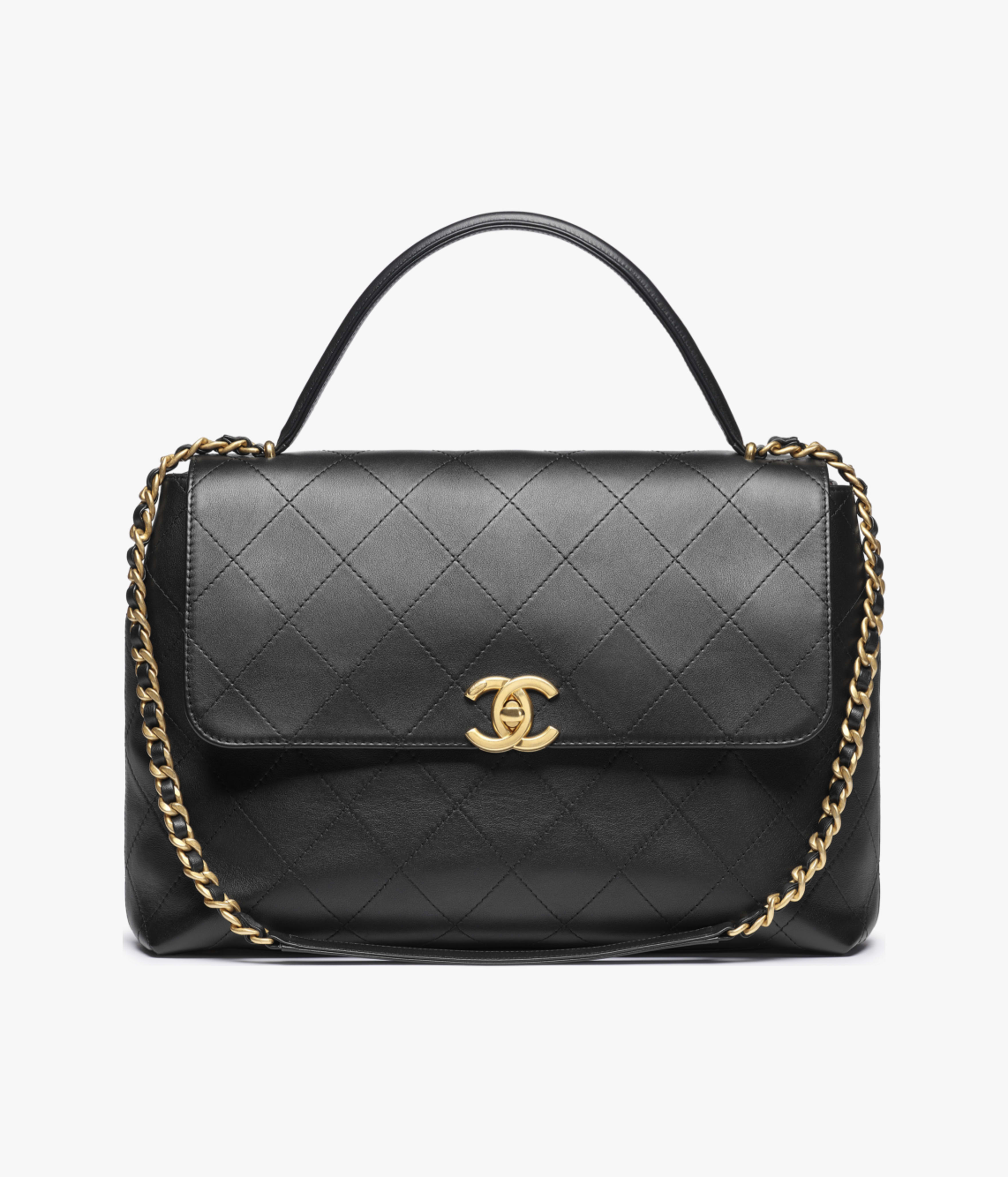 Chanel Maxi Flap Bag with Top Handle Calfskin & Gold-Tone Metal Black AS5543-B20111-94305