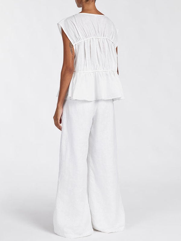 Women's White Linen-Blend Layered Top