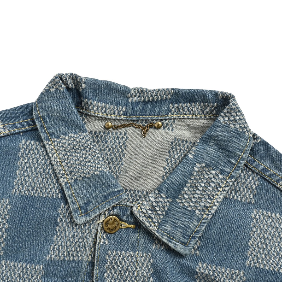 Louis Vuitton 24Fw checkerboard panel washed denim jacket