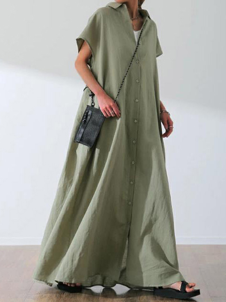 Vintage Button Down Casual Maxi Dress