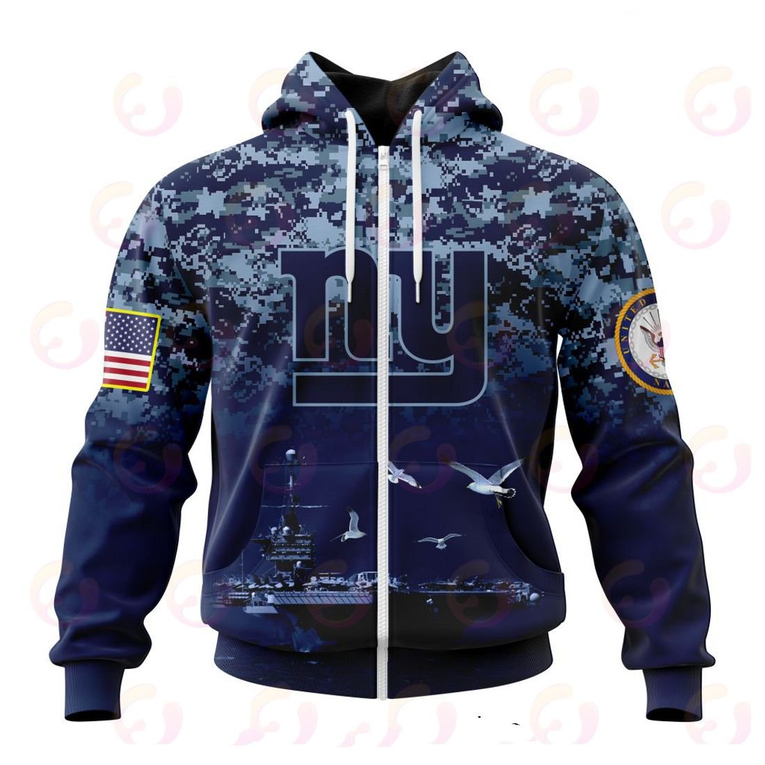 NEW YORK GIANTS 3D HOODIE HONOR US NAVY VETERANS