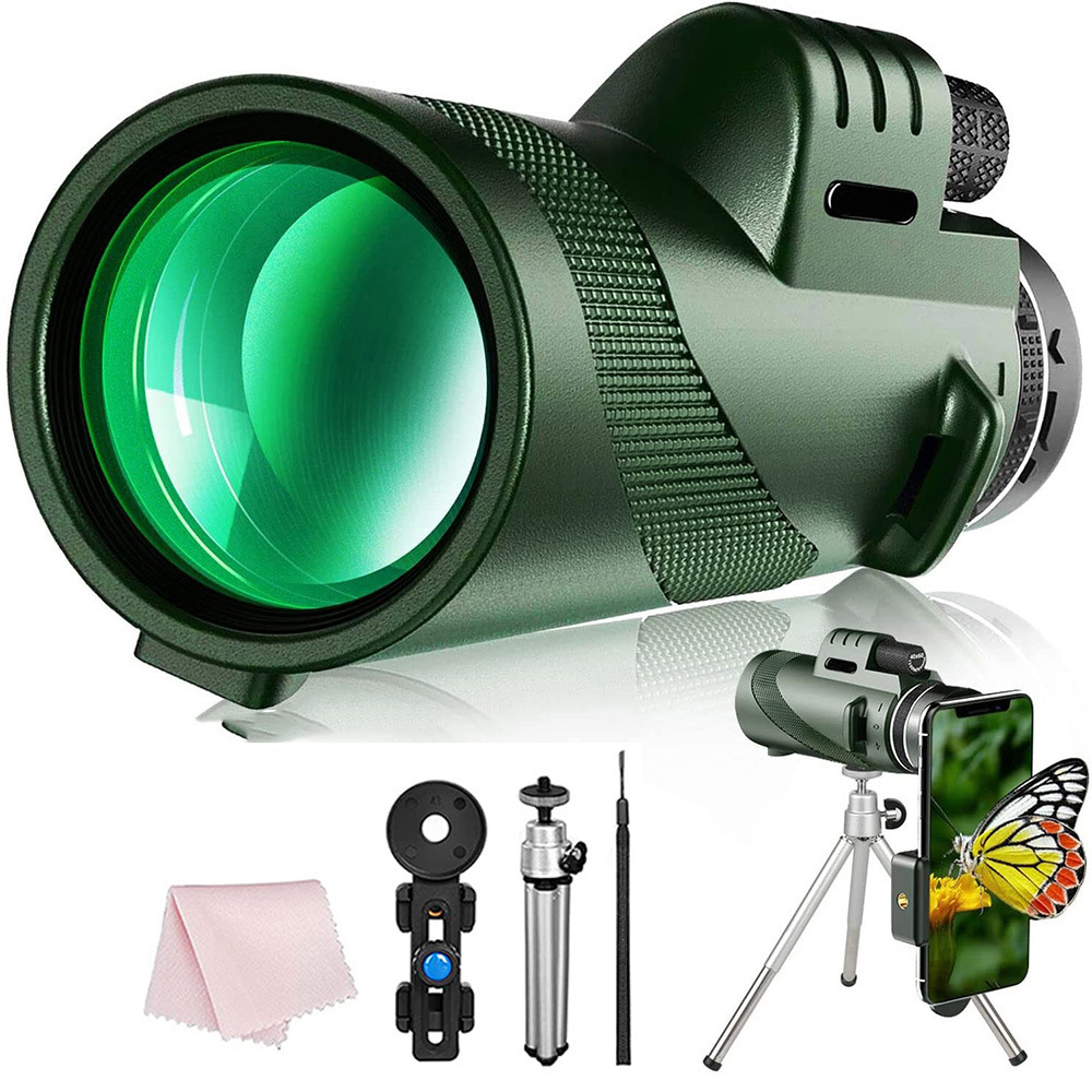 80x100 HD Waterproof Monocular Telescope With Smartphone Adapter (High Powered Night Vision)