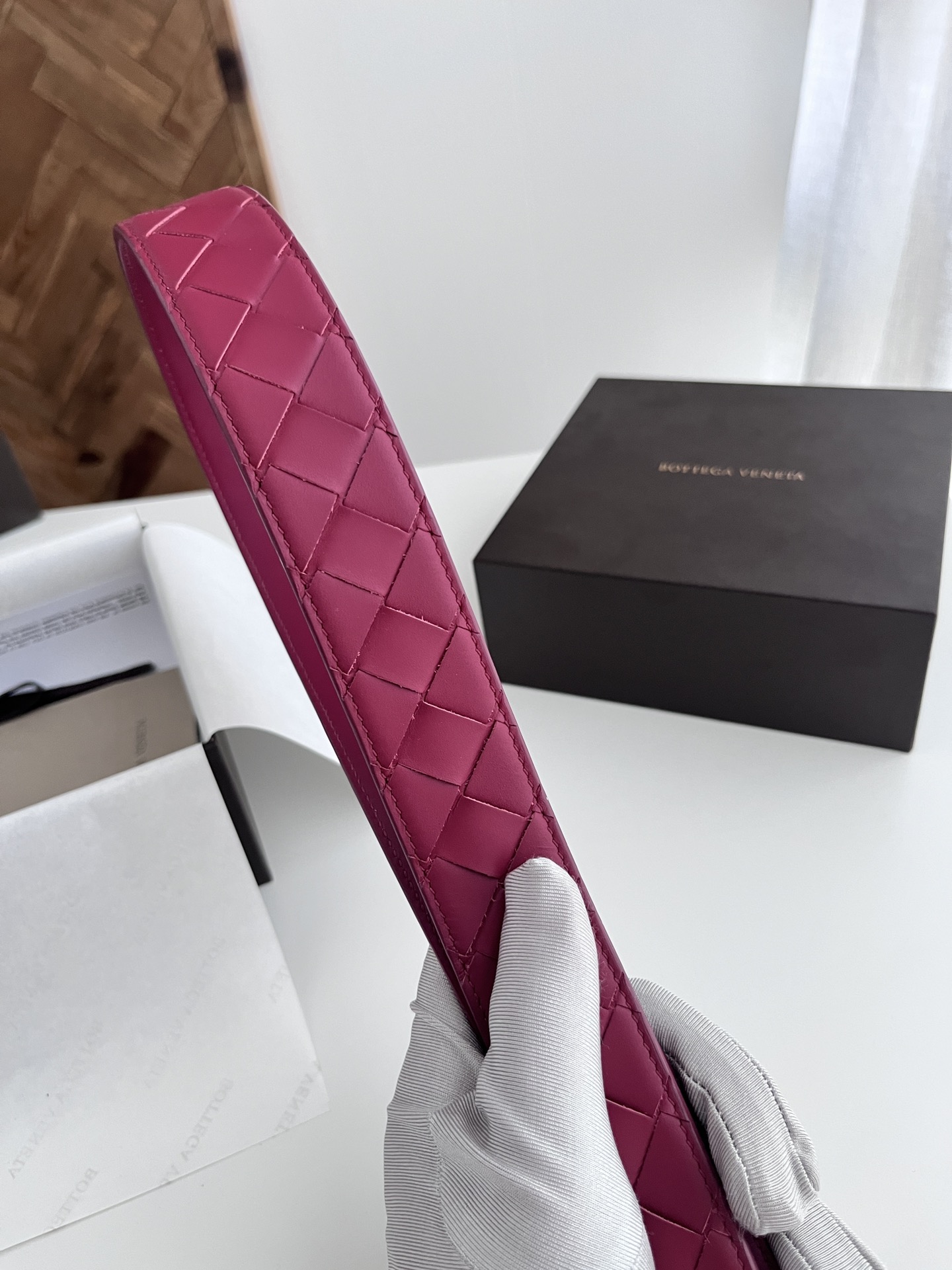 Bottega Veneta woven leather belt with rotating pin buckle, 3.5cm wide