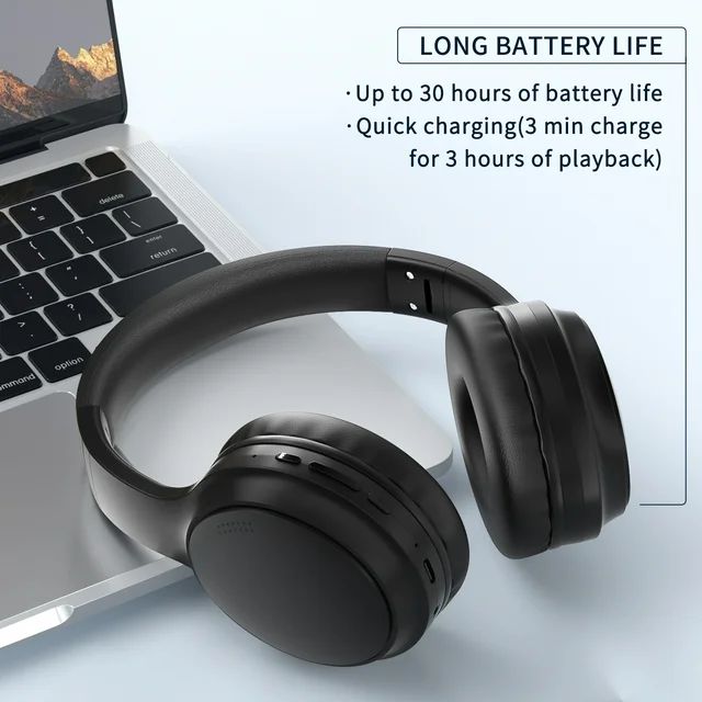 Active Noise Cancelling Headphones with Microphone Wireless Over Ear Bluetooth Headphones,Hi-Res Audio, Deep Bass, Memory Foam Ear Cups, Quick Charge , for TV, Travel, Home Office