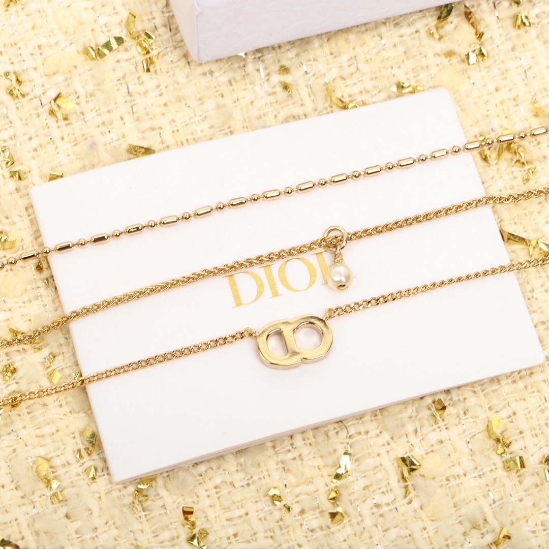 Dior Diamond CD Triple Chain Necklace