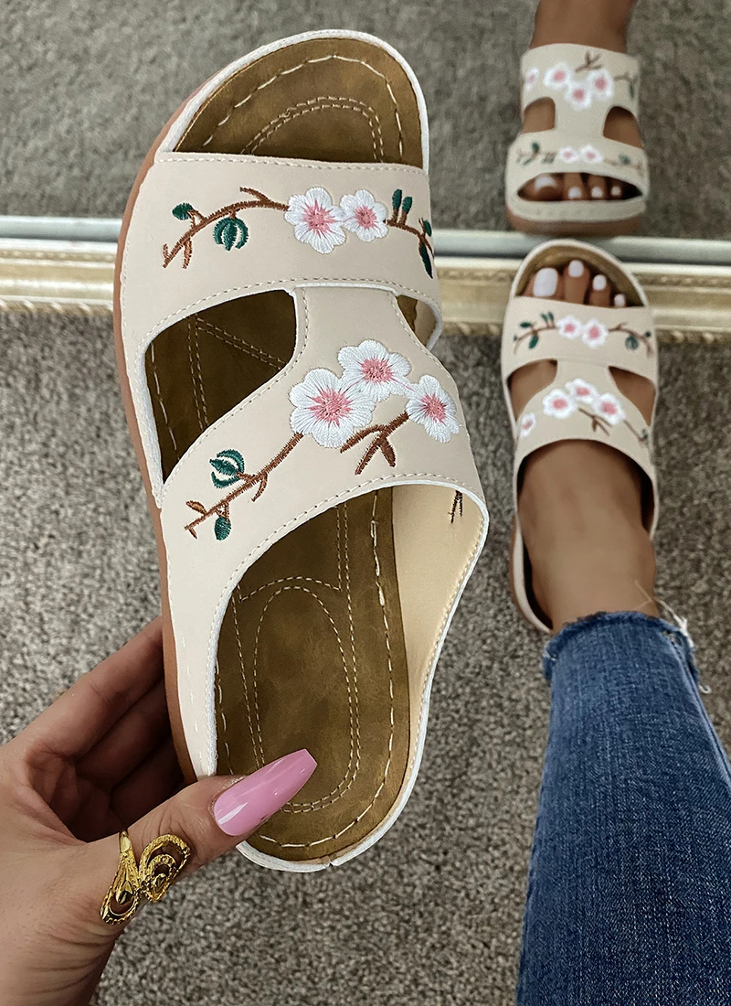 🔥Last Day Sale-[SAVE 50% OFF]-- Women's Orthopedic Flower Embroidered Wedges Sandals-BUY 2 FREE SHIPPING