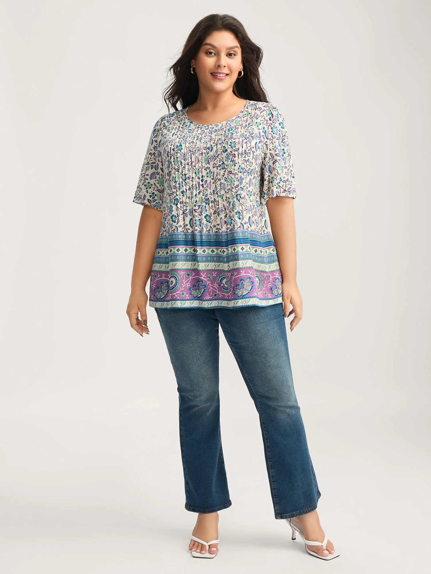 Rayon Pleated Floral Print Blouse