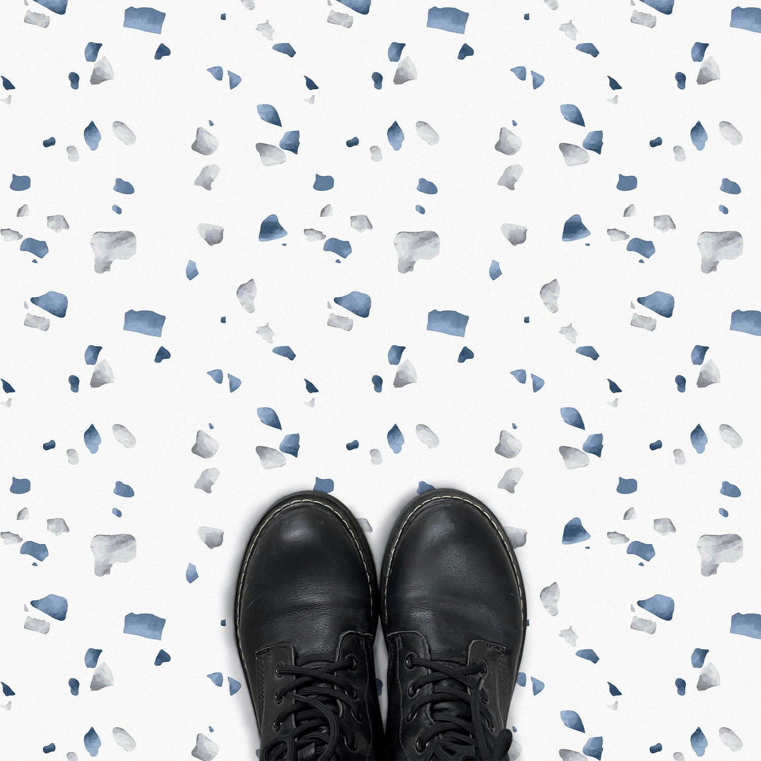 Blue and Grey Terrazzo Peel and Stick Vinyl Floor Tile Sticker