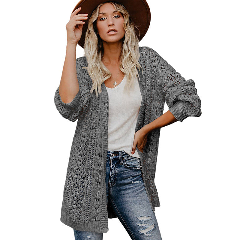 Solid Color Knitted Button Coat Cardigan Sweater for Women