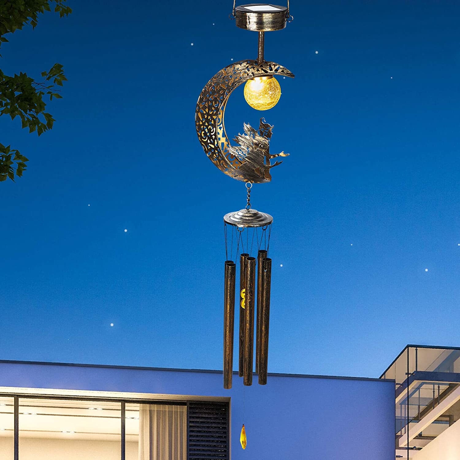ON SALE🔥Moon And Angel Solar Lights With Wind Chimes