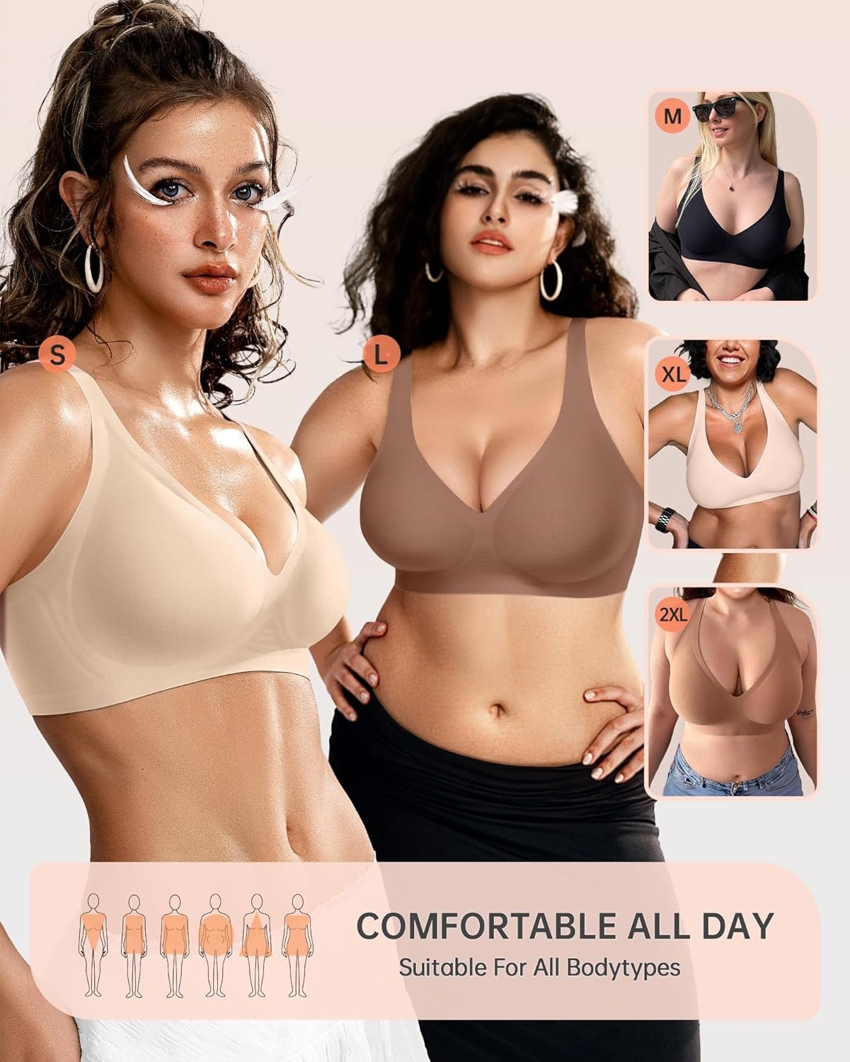 💥ON SALE💥Womens Comfortable Wireless Bras Push Up Bralettes Seamless Tshirts Bras Deep V Everyday Bras