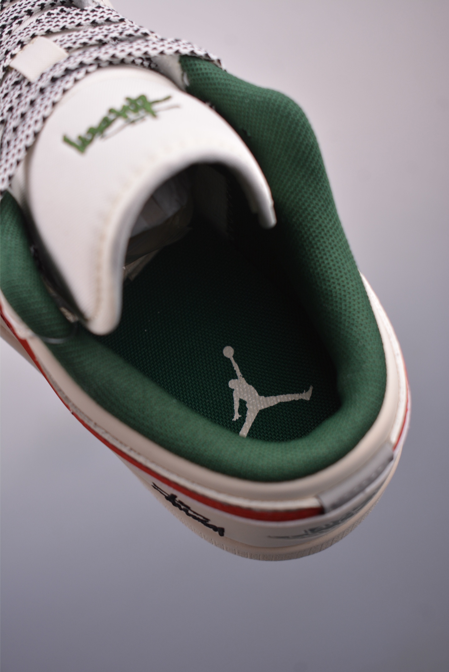 Stussy x Nike Air Jordan 1 Low OGAJ1 Basketball Shoes Off-White, Red and Green