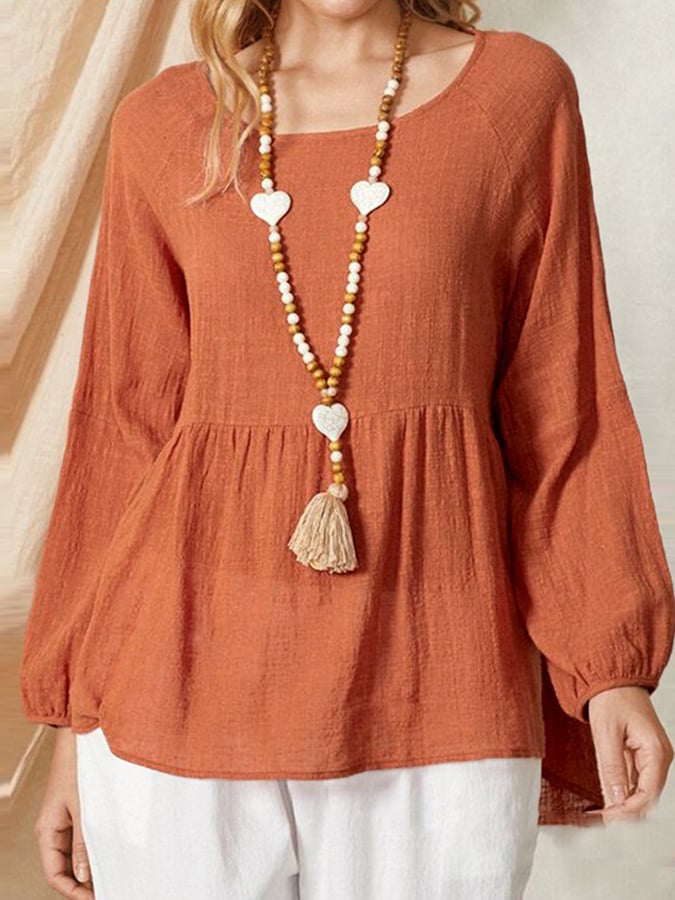 Women's Round Neck Long Sleeve Loose Design Casual Shirt