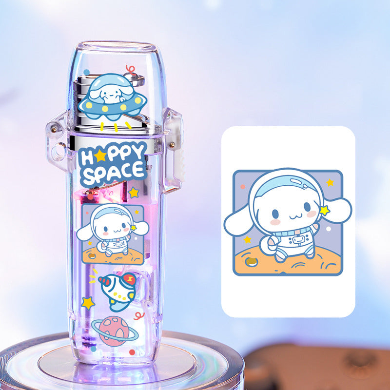 Sanrio cute luminous cartoon lighter, pink flame refillable windproof lighter