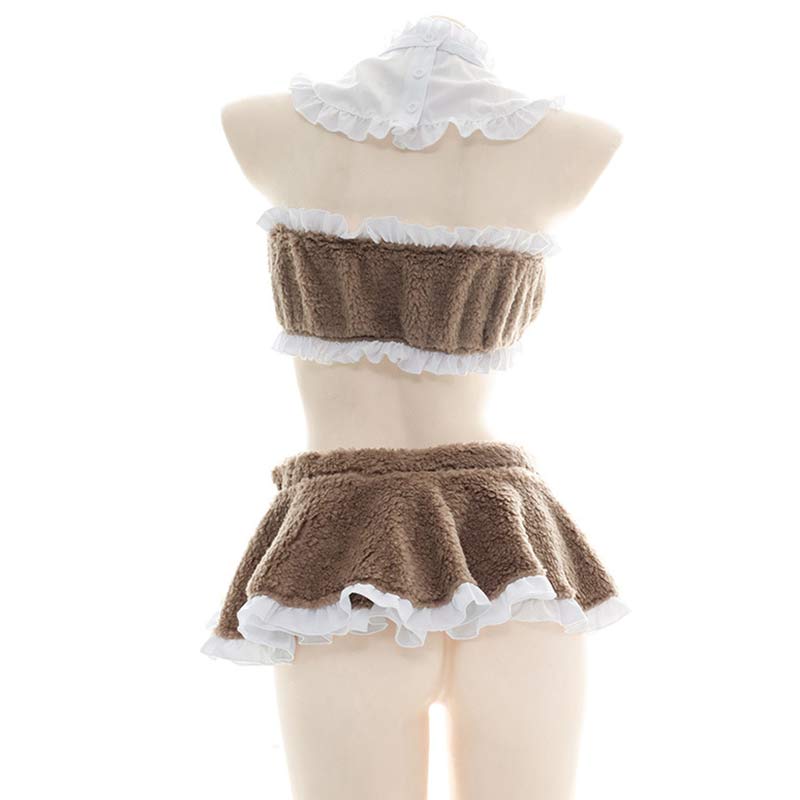 Love Heart Hollow Cat Ears Plush Lingerie Set