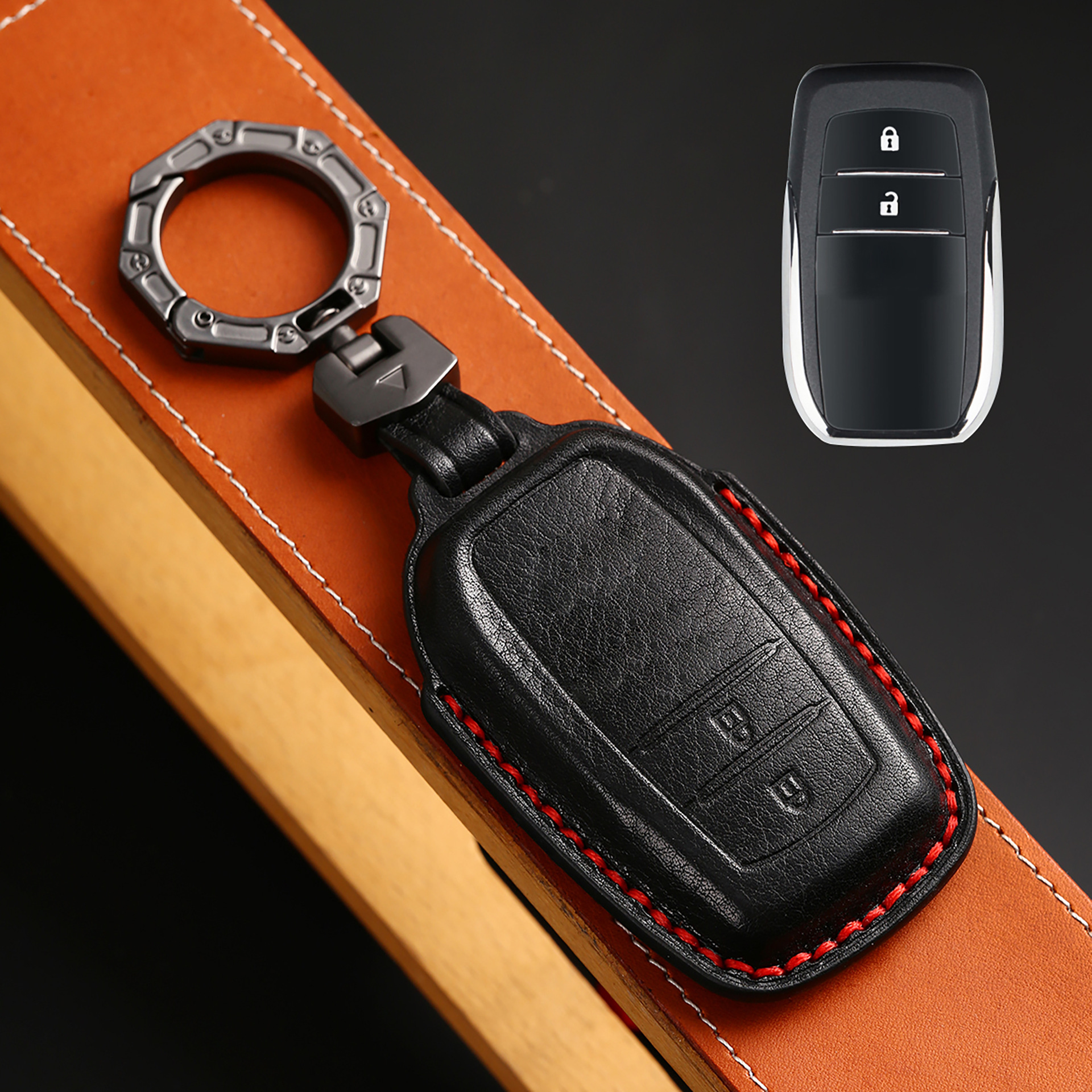 Buttons Genuine Leather Car Key