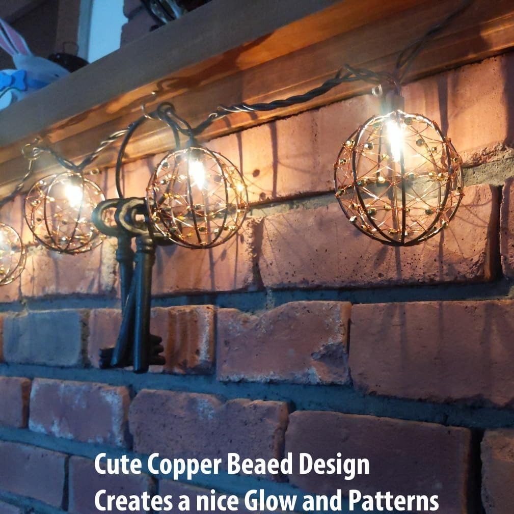 Outdoor Decorative Patio String Lights, Beaded Copper Wire Ball Style Lantern Lights💖
