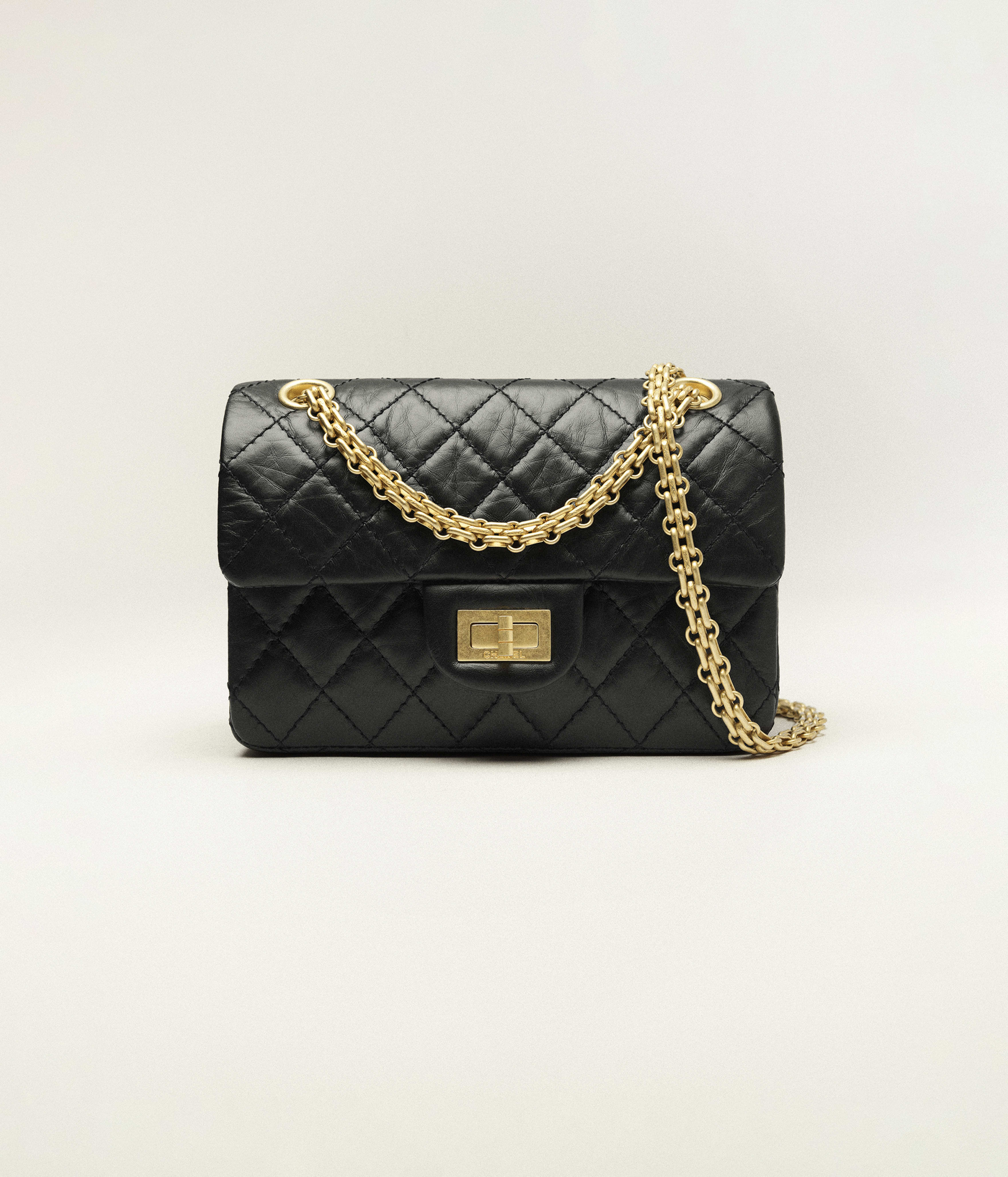 Chanel 2.55 Mini Flap Bag Aged Calfskin & Gold-Tone Metal Black AS0874-Y04634-94305